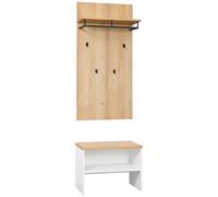 HOMCOM Mobile da Ingresso con Scarpiera Bassa, Panca e Appendiabiti da 4 Ganci, Appendiabiti da Ingresso in Truciolato e Acciaio, 60x28x120 cm