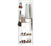HOMCOM Appendiabiti da Ingresso con Scarpiera, Attaccapanni con Barra Appendi Abiti, 4 Ganci, Ripiano Superiore e 2 Mensole Porta Scarpe, 52x30x180 cm, Bianco