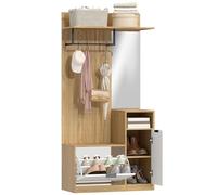 HOMCOM Appendiabiti da Ingresso con Specchio, 4 Ganci, Rovere Bianco