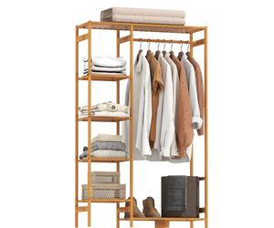 HOMCOM Appendiabiti da Ingresso in Bambù 90x30x145 cm Legno Naturale | Scaffale a 6 Livelli, Barra Appendiabiti, Stender Attaccapanni, per Soggiorno e Ingresso, Design Moderno