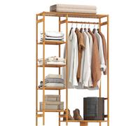 HOMCOM Appendiabiti da Ingresso in Bambù con Scaffale a 6 Livelli e Barra Appendiabiti, Stender Attaccapanni per Soggiorno e Ingresso, Design Moderno, 90x30x145 cm, Legno Naturale