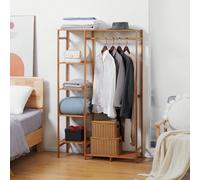 HOMCOM Appendiabiti da Ingresso in Bambù con Scaffale a 6 Livelli e Barra Appendiabiti, Stender Attaccapanni per Soggiorno e Ingresso, Design Moderno, 90x30x145 cm, Legno Naturale Un elemento essenzia