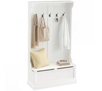 HOMCOM Appendiabiti da Terra 179.7cm con Panca Porta Scarpe 5 Ganci Crema | Stand Appendiabiti, Dispositivo Antiribaltamento, per Ingresso Corridoio Soggiorno