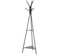 HOMCOM Appendiabiti da Terra con 2 Ripiani 46x52x182 cm Nero e Marrone | 6 Ganci, Attaccapanni ad Albero, Stile Industriale