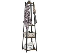 HOMCOM Appendiabiti da Terra con 8 Ganci, 3 Ripiani e Mensola Superiore, Attaccapanni Design a Trapezio per Ingresso, Camera da Letto e Salotto, 42x42x170 cm, Marrone Rustico