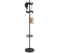HOMCOM Appendiabiti da Terra con 8 Ganci Portaombrelli Ø34 x 177cm Nero | Attaccapanni da Ingresso e Corridoio, in Metallo