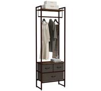 HOMCOM Appendiabiti da Terra con Asta, 3 Cassetti Pieghevoli e Ripiani Aperti, Mobile Appendiabiti in Legno MDF, Poliestere e Acciaio, 58.5x30x178 cm, Marrone
