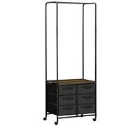 HOMCOM Appendiabiti da Terra con Mobile in Stile Industriale da 6 Cassetti in Tessuto e Ripiano Aperto, in Acciaio e Truciolato, 63.5x40x172.5 cm, Nero e Marrone