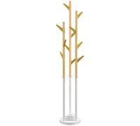 HOMCOM Appendiabiti da Terra con Portaombrelli e 12 Ganci Metallo Bianco e Bambù