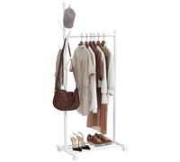 HOMCOM Appendiabiti da Terra con Ruote, Stender per Abiti con 5 Ganci e Ripiano Inferiore Porta Scarpe, per Camera, Ingresso e Corridoio, Bianco