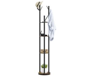 HOMCOM Appendiabiti da Terra Girevole con 8 Ganci e 4 Mensole, Attaccapanni Stile Industriale per Ingresso e Camera, Ø30x175cm, Marrone