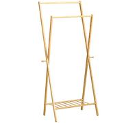 HOMCOM Appendiabiti da terra in bambù con ripiano per scarpe, Attaccapanni Porta Abiti con 2 barre e 2 ganci per appendere per corridoio ingresso camera da letto 74 x 42 x 150 cm naturale