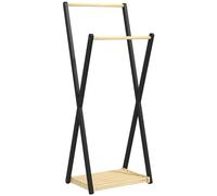 HOMCOM Appendiabiti da Terra in Legno di Pino con 2 Barre, Attaccapanni da Terra Autoportante Moderno con Ripiano Inferiore, 61x45x152cm, Legno Naturale