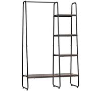 HOMCOM Appendiabiti da Terra Stile Industriale con Barra e 5 Ripiani, Attaccapanni in Legno e Acciaio 101x39x160cm