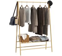 HOMCOM Appendiabiti in bambù, appendiabiti con ripiani e ganci, appendiabiti con asta porta abiti, per corridoio, soggiorno, camera da letto, 116 x 43,5 x 160 cm, legno naturale