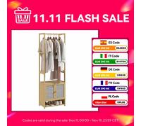 Homcom Appendiabiti in bambù con scarpiera Barra sospesa Mensola regolabile per ingresso corridoio 53X31X168 cm Naturale