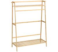 HOMCOM Appendiabiti in Bambù, Design Rialzato a 2 Livelli con Barra e 2 Ganci, 114x40x139 cm Aosom