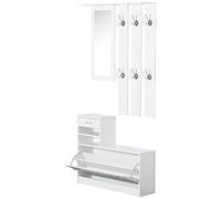 HOMCOM Appendiabiti ingresso con Scarpiera, Specchio, 6 Ganci, 2 Ripiani Regolabili e Cassetti per Corridoio, 90x24x177 cm, Bianco Aosom Italy