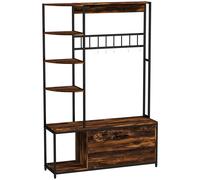 Homcom Appendiabiti scarpiera ingresso corridoio rack 4 in 1 con scarpiera a 2 livelli ripiani da panca ganci scomparto e sistema antiribaltamento per corridoio camera da letto 120X35X180 cm marrone