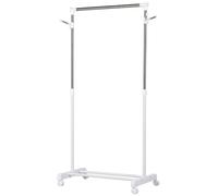 HomCom Appendiabiti regolabile in acciaio inox con fondo portaoggetti e 4 ruote - Bianco/Argento