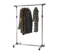 HOMCOM Appendiabiti Stender Porta Abiti Singolo in Acciaio Inox su Ruote | per Vestiti, Larghezza e Altezza Regolabili