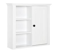 HOMCOM Armadietto 3 Ripiani Anta Design Moderno Salvaspazio da Parete Bagno e Cucina Legno 53x14,5x50.5cm Bianco