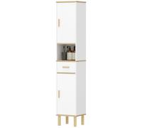 HOMCOM Armadietto Alto da Bagno 171.5 cm, Mobile da Bagno con Cassetto, Ripiani Regolabili e Vano Aperto, per Piccoli Spazi, Soggiorno, Ingresso, Bianco