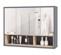 HOMCOM Armadietto Bagno a 3 Ante con Specchio e 8 Vani 80x20x60 cm Grigio