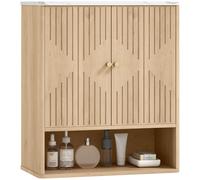 HOMCOM Armadietto Bagno a Parete con Ripiano Aperto e Ante Decorate Rovere
