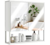 HOMCOM Armadietto Bagno a Parete con Specchio e Ripiano Aperto 60x16x60cm Bianco