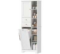 HOMCOM Armadietto Bagno con Cesto Biancheria, 2 Cassetti, Bianco