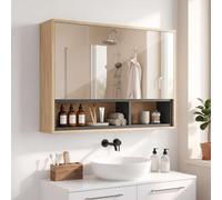 HOMCOM Armadietto Bagno con Specchio, 80 x 20 x 60 cm, Grigio | Armadietto bagno con specchio e contenitore, da parete, 8 ripiani, 3 ante soft-close