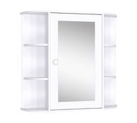HOMCOM Armadietto con Specchio Pensile da Bagno in Legno con Ripiani Bianco