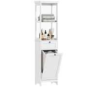 HOMCOM Armadietto da bagno alto con cesto portabiancheria rimovibile, mobile da bagno sottile con mobile portabiancheria inclinabile, 2 ripiani aperti e cassetto, 40 x 30 x 165 cm, bianco