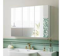HOMCOM Armadietto da bagno con specchio, 91,5 x 11,5 x 65 cm, mobile bagno, armadio da bagno con 3 ante specchio e 4 ripiani regolabili, bianco