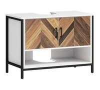 HOMCOM Armadietto da bagno sottolavello, stile rustico, con ante a spina di pesce e scomparto aperto per lavabo con o senza piedistallo, 80 x 40 x 60 cm, bianco crema