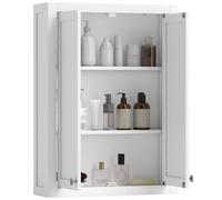 HOMCOM Armadietto da parete per bagno, Armadietto da bagno moderno montato a parete sopra il wc con 2 ante e 2 ripiani regolabili, 61 x 20 x 84 cm, bianco