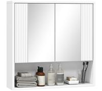 HOMCOM Mobile Bagno da Parete, Mobiletto Bagno Pensile Sospeso Moderno con Anta Soft Close, 2 Ante Specchiate, Scomparto Aperto, Ripiano Regolabile, per Soggiorno e Ingresso, Salvaspazio, Bianco