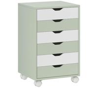 HOMCOM Armadietto da scrivania mobile 6 cassetti Verde & Bianco | Supporto stampante con ruote, guide scorrevoli silenziose, per ufficio, casa