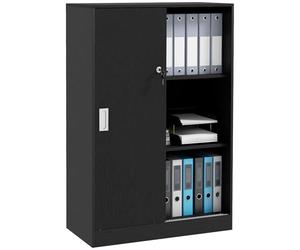 HOMCOM Armadietto da Ufficio a 3 Ripiani e ad Anta Doppia, Mobiletto Armadio da Ufficio in Legno, Mobiletto Multiuso con Chiusura e 2 Chiavi di Sicurezza per Studio, Garage e Soggiorno, Nero