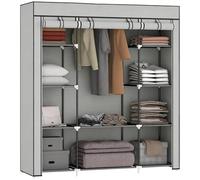 HOMCOM Armadietto guardaroba in tessuto, mobile con asta per vestiti e ripiani aperti, guardaroba per camera da letto, 150 x 43 x 162,5 cm, grigio chiaro