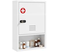 HOMCOM Armadietto Medicinali da Parete a 3 Ripiani con Chiave, Bianco
