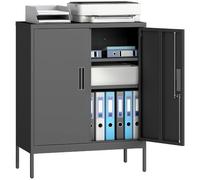 HOMCOM Armadietto metallico con serratura, Mobile per ufficio, Nero | 2 ante, 2 ripiani regolabili, cassettiera archiviazione chiudibile, per ufficio domestico, garage
