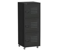 HOMCOM Armadietto mobile a 3 ripiani con ruote e ante in metallo, per casa, ufficio, soggiorno, nero