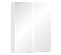HOMCOM Armadietto Pensile da Bagno Due Ante con Specchiera e 2 Ripiani Interni, Mobiletto Bagno con Specchio e Soft Close in MDF, 60x15x75 cm, Bianco
