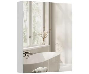HOMCOM Armadietto Pensile da Bagno Due Ante con Specchiera e 2 Ripiani Interni, Mobiletto Bagno con Specchio e Soft Close in MDF, 60x15x75 cm, Bianco