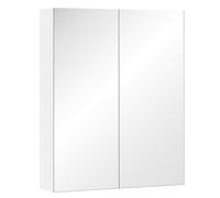 HOMCOM Armadietto Pensile da Bagno Due Ante Frontali con Specchiera e 2 Ripiani Interni MDF Bianco (60 x 15 x 75 cm) Aosom