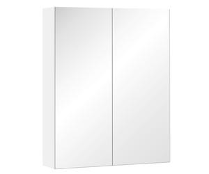 HOMCOM Armadietto Pensile da Bagno Due Ante Frontali con Specchiera e 2 Ripiani Interni MDF Bianco (60 x 15 x 75 cm) Aosom