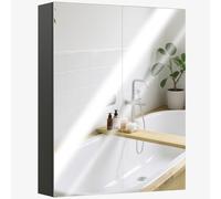 HOMCOM Armadietto Pensile da Bagno Due Ante con Specchiera e 2 Ripiani Interni, Mobiletto Bagno con Specchio e Soft Close in MDF, 60x15x75 cm, Nero
