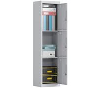 HOMCOM Armadietto per Documenti a 3 Ante e 3 Ripiani in Acciaio, Armadio Ufficio con Serratura Chiavi, Fessure di Ventilazione, Mobiletto Multiuso Portadocumenti, per Casa Ufficio, 45x38x180cm, Grigio